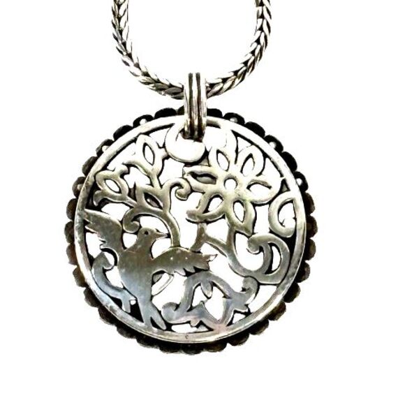 BRIGHTON SONG BIRD SILVER ROUND FILIGREE PENDANT NECKLACE VG✨RETIRED 16+YEARS - Picture 3 of 9